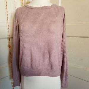 Paperoc Waffle Knit Thermal Long Sleeve Crop Top Mauve Pink Size M